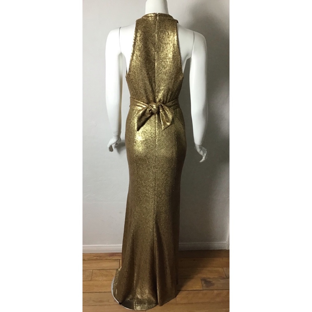 New without tags Donna Karan gold sequin deep v neck Belted Sequined Dress gown - Picture 4 of 14